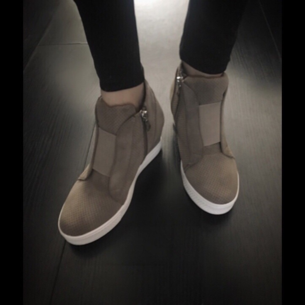 Zoey Taupe VEGAN SUEDE WEDGE SNEAKERS